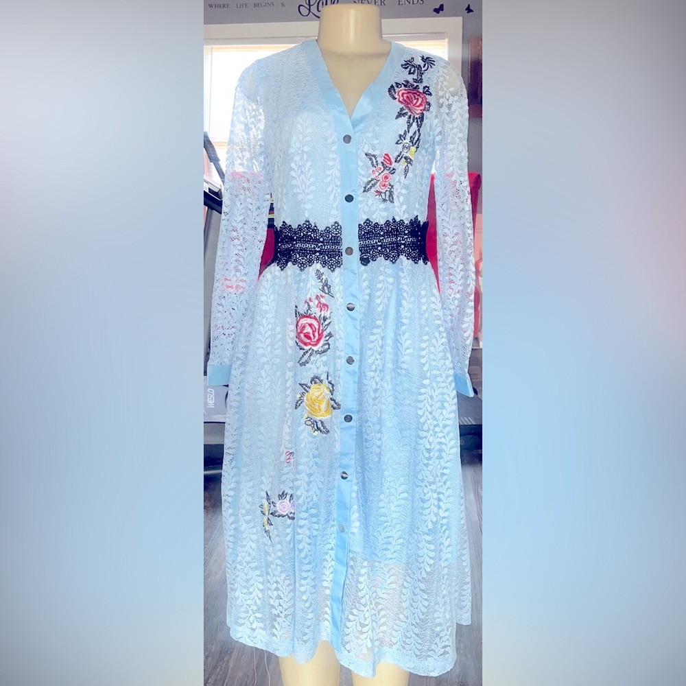 Sky Blue Button Down Floral NWT